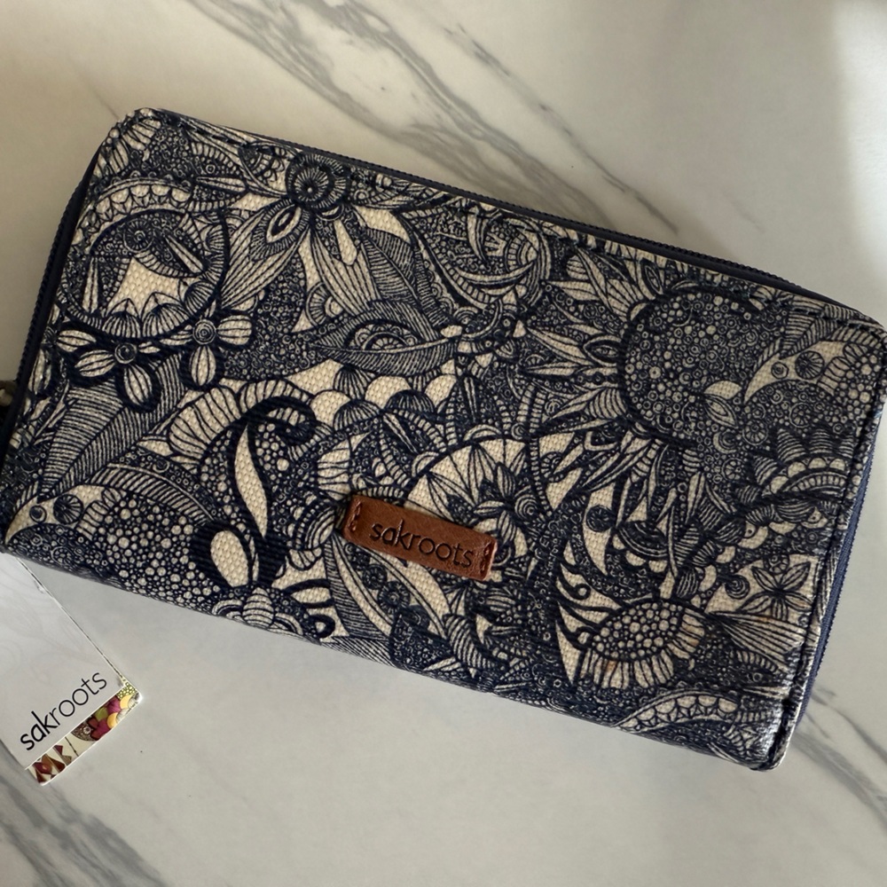 Sakroots Navy and Cream Floral Wallet